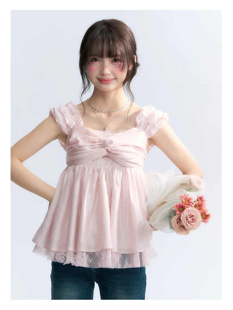 "Summer Sweetheart" Cherry Blossom Pink Bow Cami Top