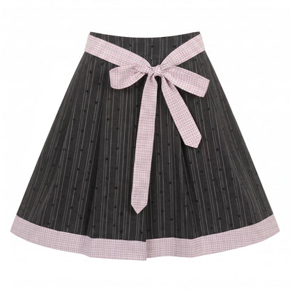 [[RF] “Ink Plaid Prelude” Gray-Purple Plaid Striped Pleated Skirt Two-Piece Set
