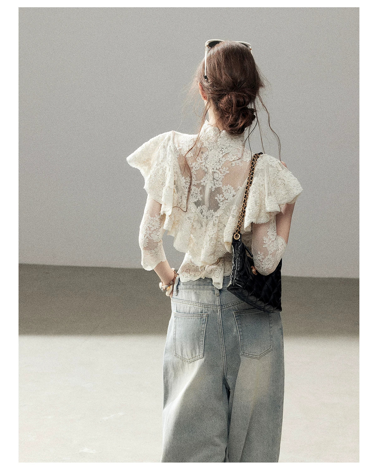 "Translucent Bloom" Dutch Cheese Lace Cropped Top