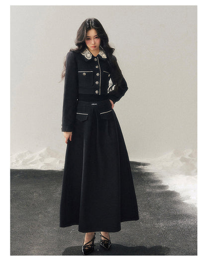 少也眼 "Whispers of Lace" Black French Lace Two-Piece Skirt Set