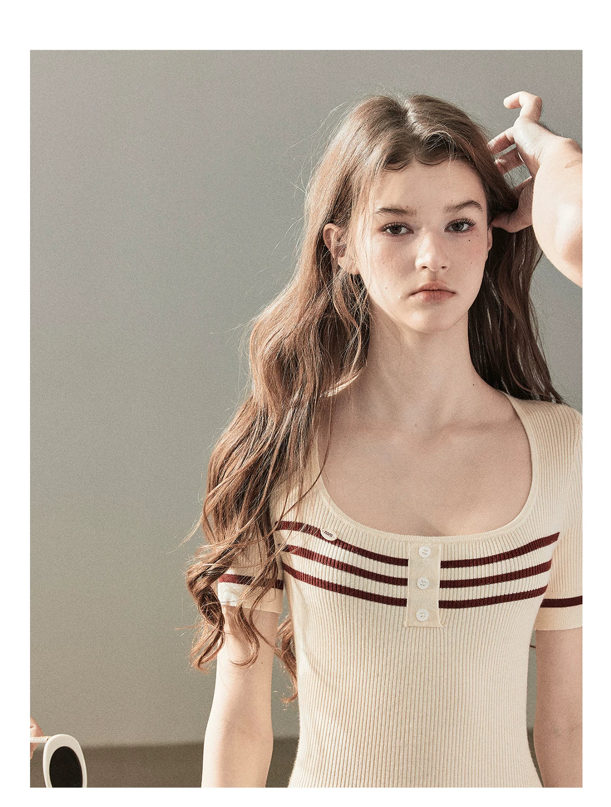 "First Date" Ivory Square Neck Knit Pleated Mini Dress