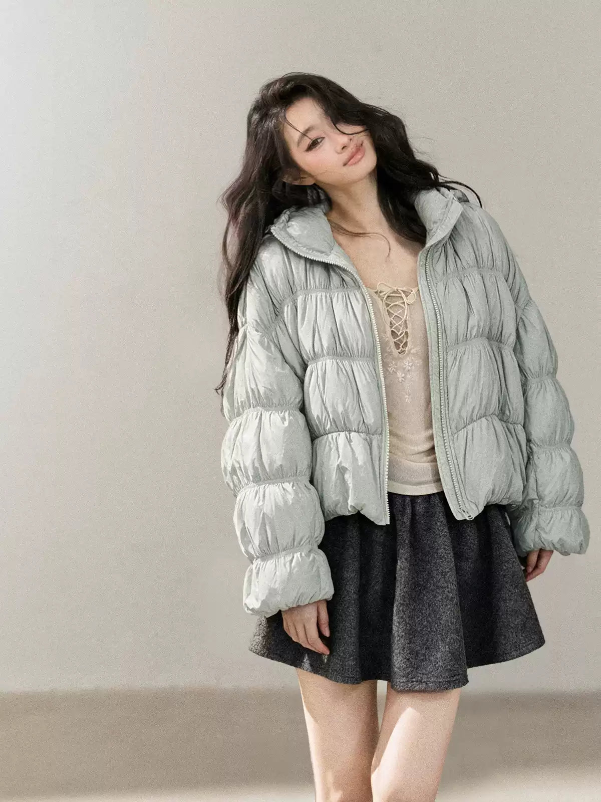 AOMALM - “She Gazes at Snow” 90% White Duck Down Puffer Jacket – Dusty Lilac