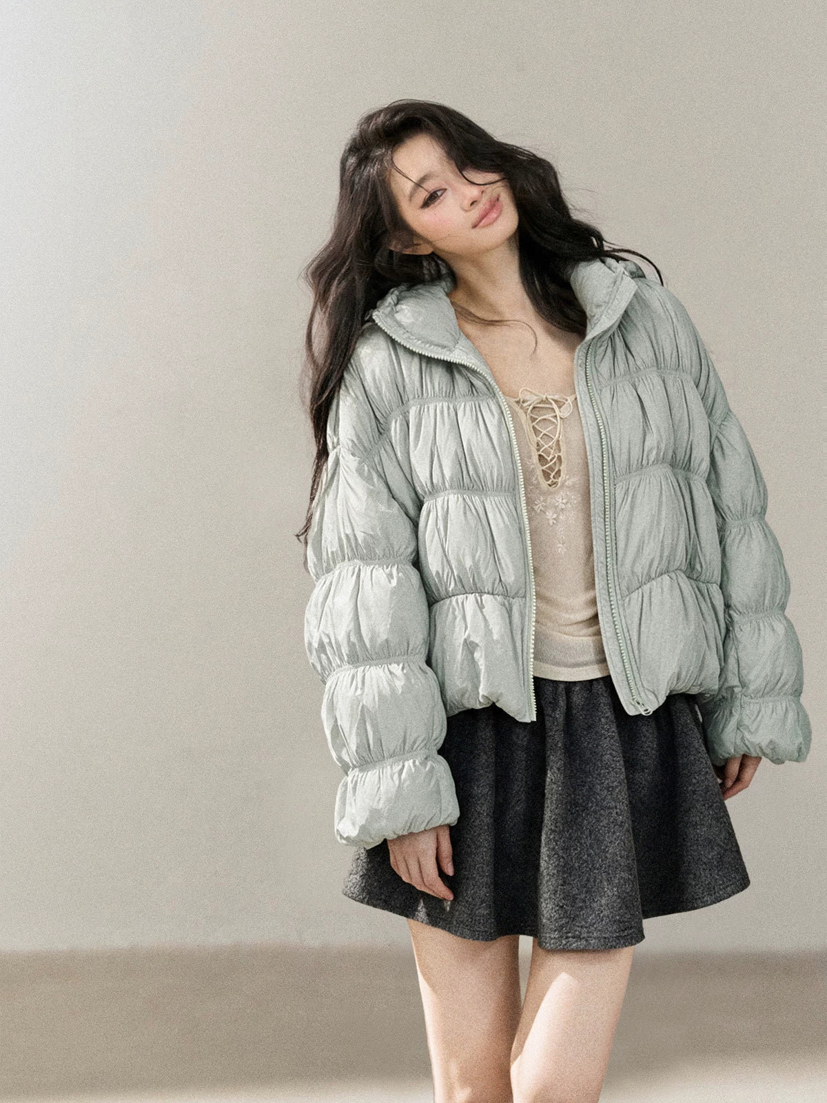 AOMALM - “She Gazes at Snow” 90% White Duck Down Puffer Jacket – Dusty Lilac