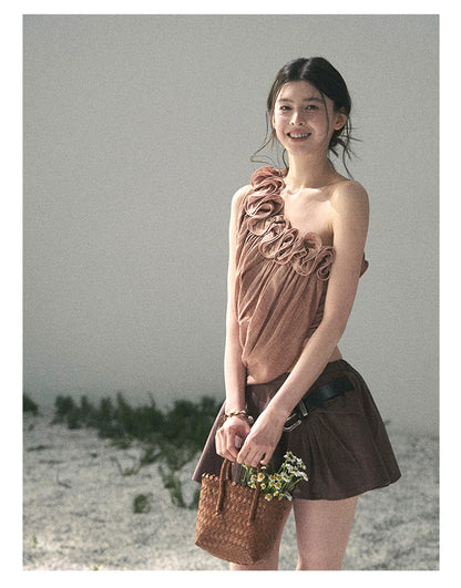 “Where Spring Petals Fall” Dusty Rose Ruffle Off-Shoulder Top
