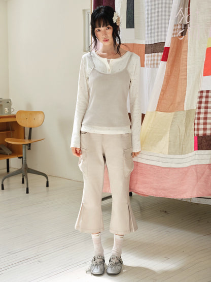 DAILY ARTIST - Cream Polka Dot Layered Henley Lace Top