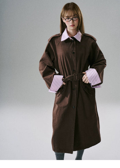 LOST FOREST - Red Brown Washed Cotton Detachable Trench Coat