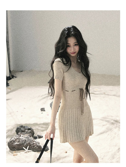 "Whispering Evening Breeze" Oatmeal Knit Lace Bodycon Mini Dress 4534854
