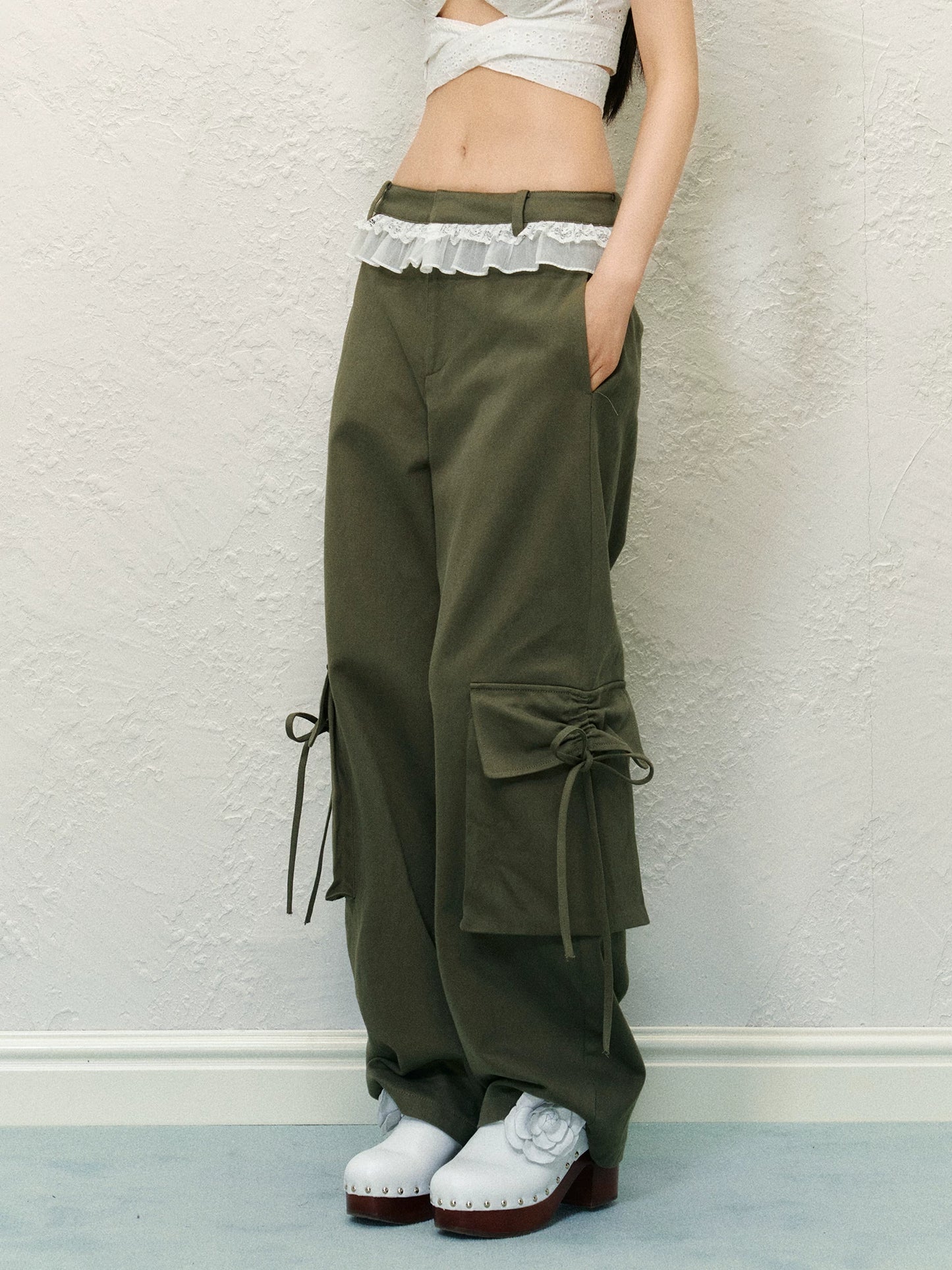"Field Notes" Contrast Pocket Drawstring Cargo Pants (Army Green/ Grape Purple)