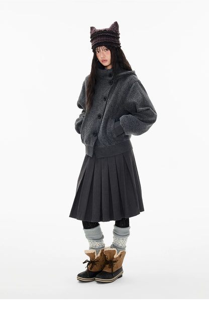 EZEK | Preppy Hooded Wool Blend Jacket with Button Front