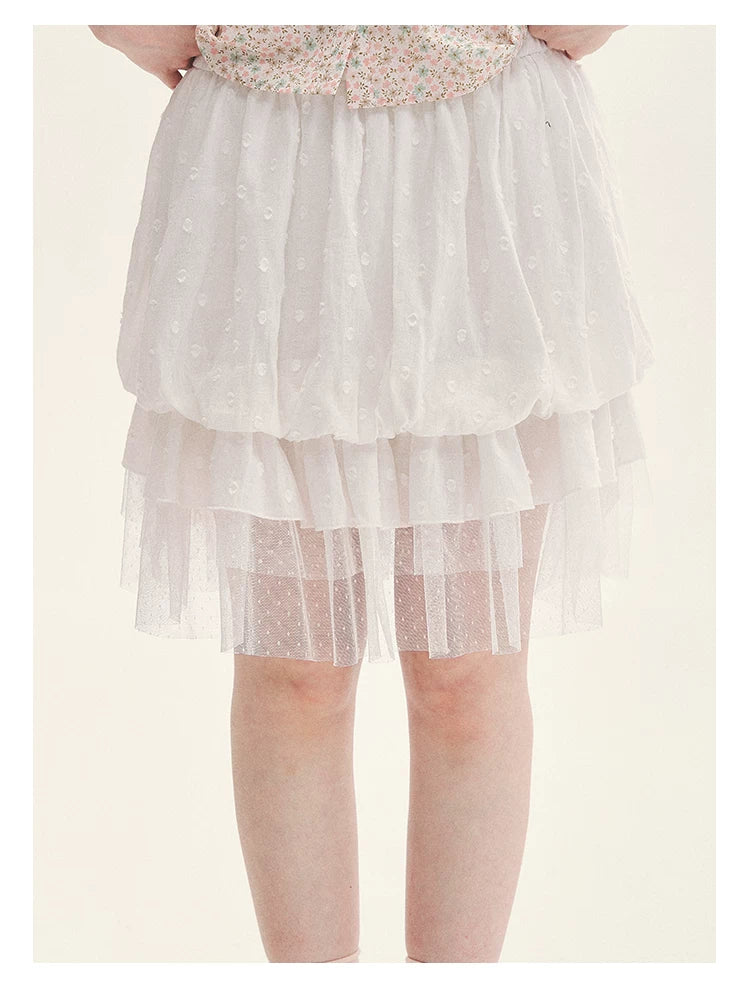 "Black & White Sonata" Polka Dot Mesh Tiered Jellyfish Skirt (White/ Black)
