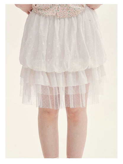"Black & White Sonata" Polka Dot Mesh Tiered Jellyfish Skirt (White/ Black)