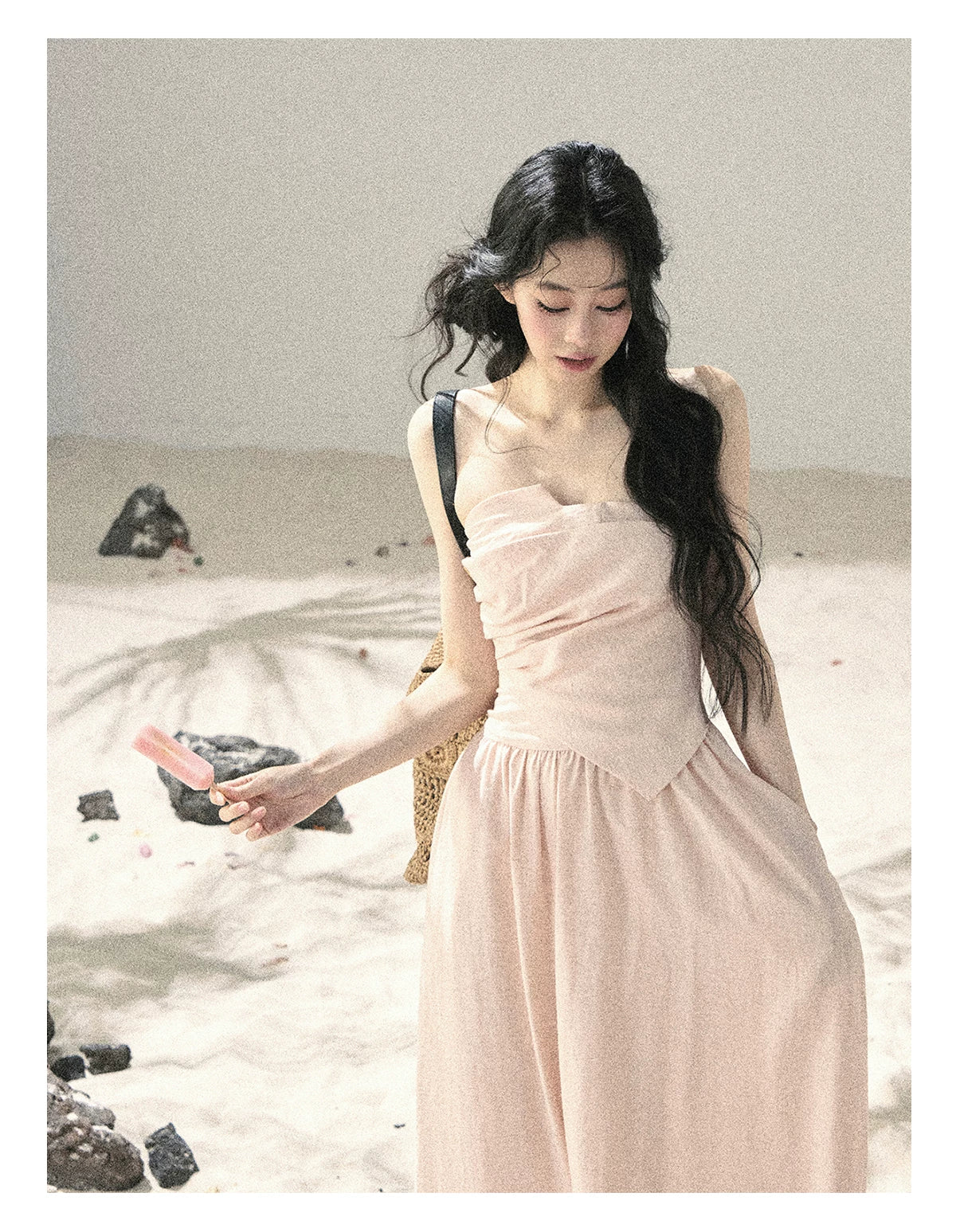 "Blushing Sunset Clouds" Ballet Pink Strapless Maxi Dress