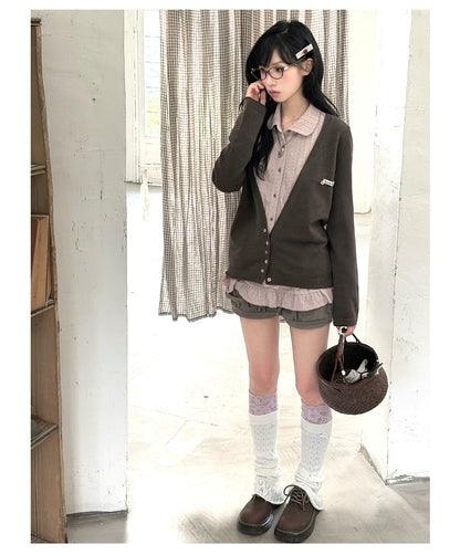 "Sage Whisper" Autumn Layered Collection (Knit Cardigan / Ruffle Shirt / Bubble Shorts)