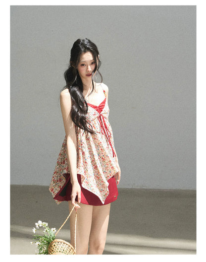 "The Unlit Spirit" High-Waisted A-Line Skort (Angora Red/ Tranquil Black)