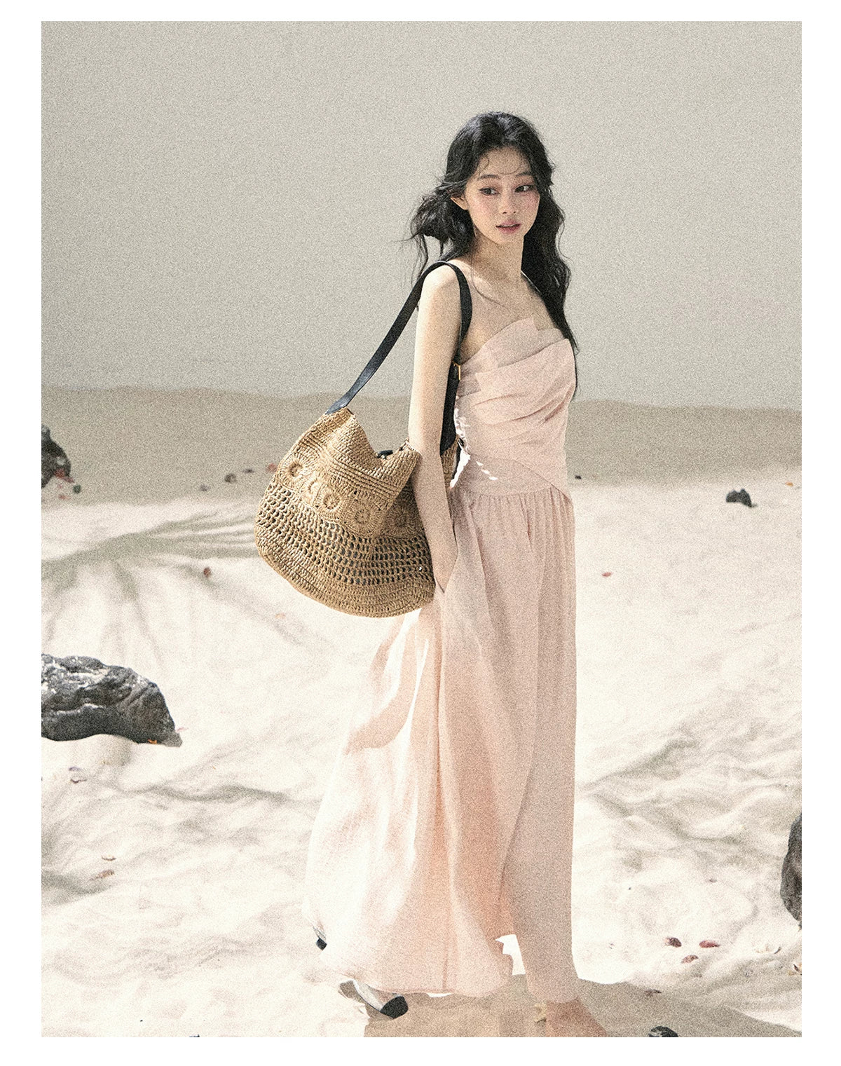 "Blushing Sunset Clouds" Ballet Pink Strapless Maxi Dress