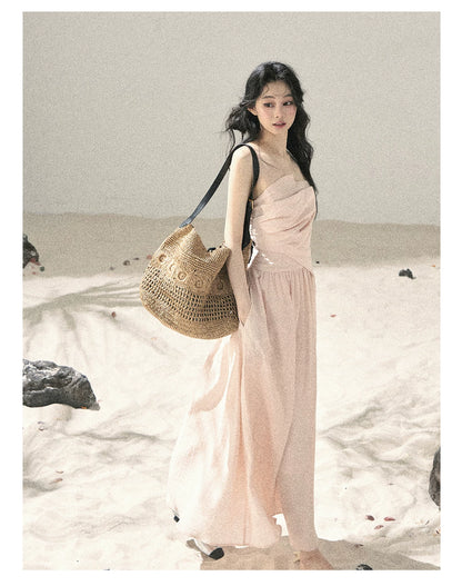"Blushing Sunset Clouds" Ballet Pink Strapless Maxi Dress