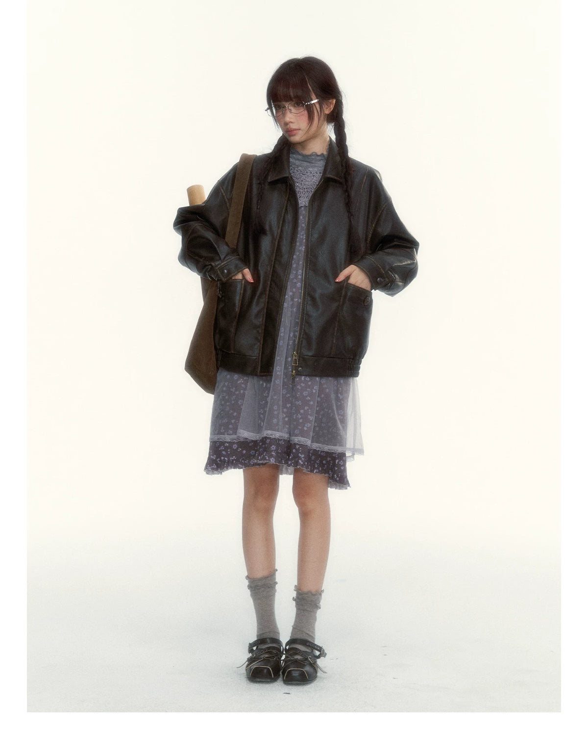 “Everyday Mist” Jacquard Lace Layering Top ( Ivory / Fog Gray )
