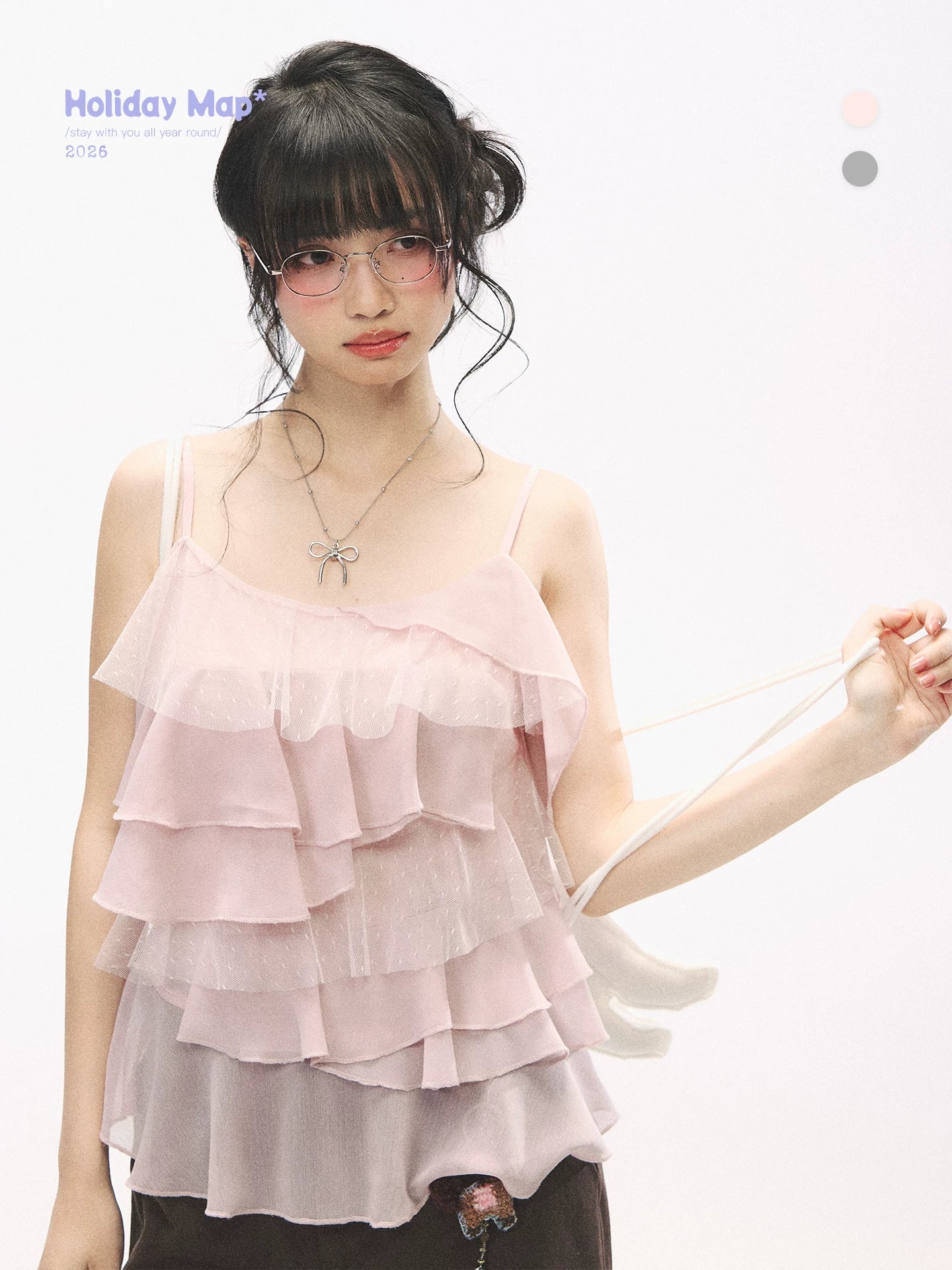 "Star Haven" Tiered Ruffle Cami Top (Cloud Blush Pink/ Moonlight Gray)