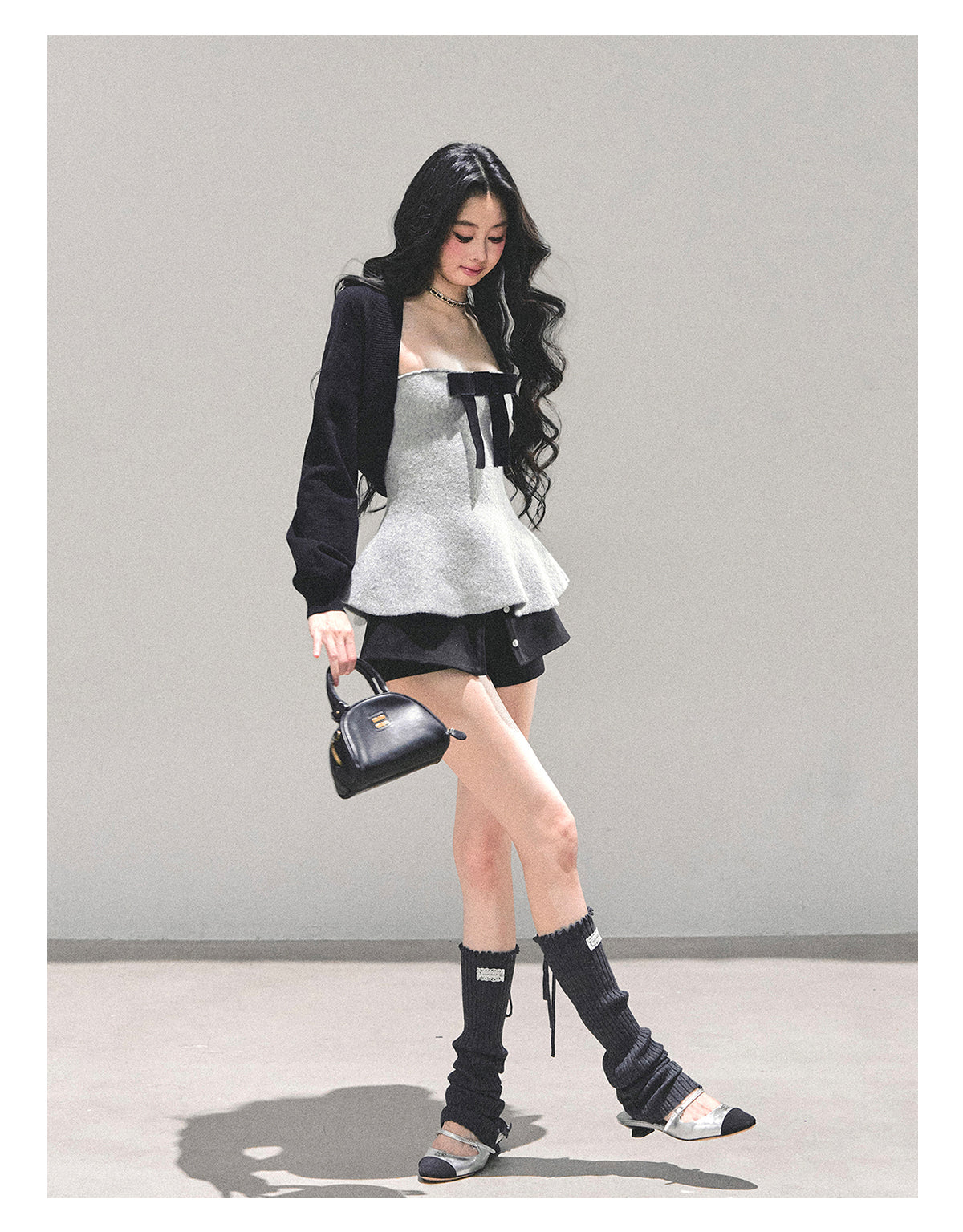 少也眼 "Lingering Warmth" Princess-Style Two-Piece Winter Set - Gray/Black 543545141