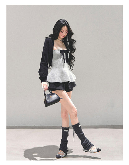 少也眼 "Lingering Warmth" Princess-Style Two-Piece Winter Set - Gray/Black 543545141
