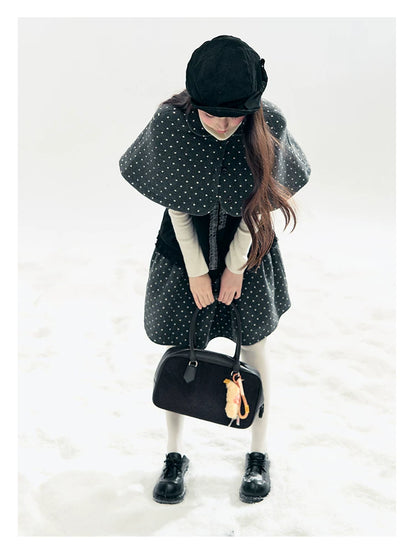 "Berlin Winter Chronicle" Black Polka Dot Capelet & Pinafore Dress Set