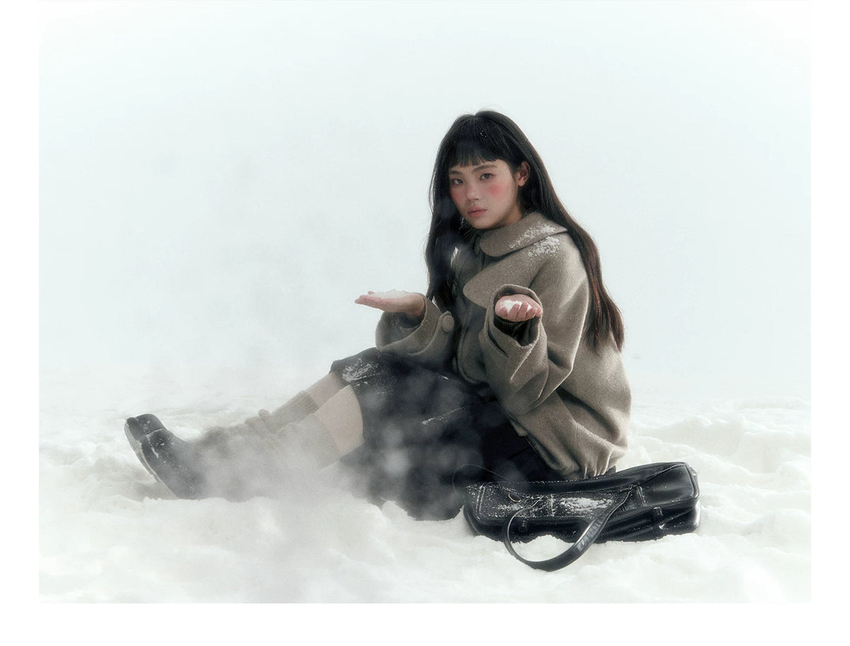 Short Cocoon Wool-Blend Coat (Taro Purple / Oatmeal Gray)