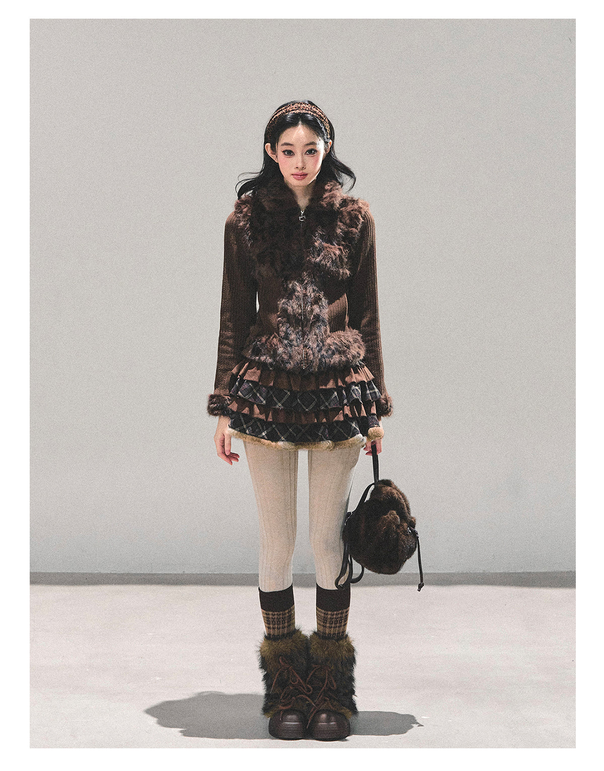 少也眼 “Drifting Poem” Knit Silver Fox Velvet Jacket 847681352