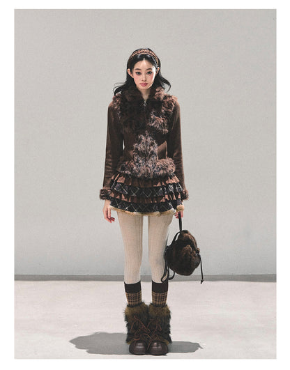 少也眼 “Drifting Poem” Knit Silver Fox Velvet Jacket 847681352