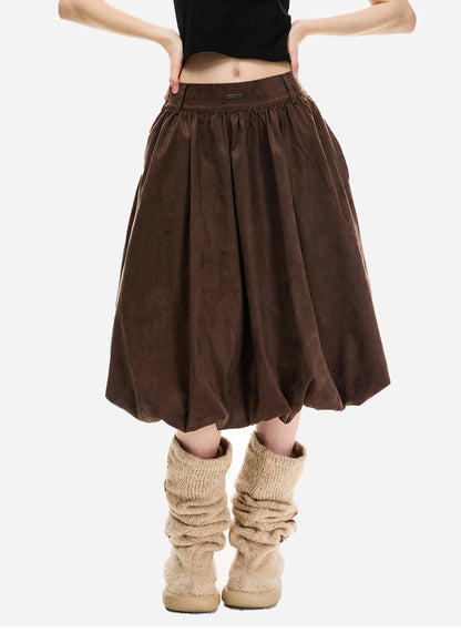 EZEK | Cloud Flower Bubble Skirt A-Line Midi (Black / White / Tan / Gray)