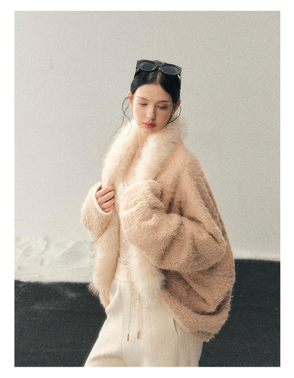 少也眼 "Velveted Sigh" Milk Tea Faux Cashmere Knit Jacket