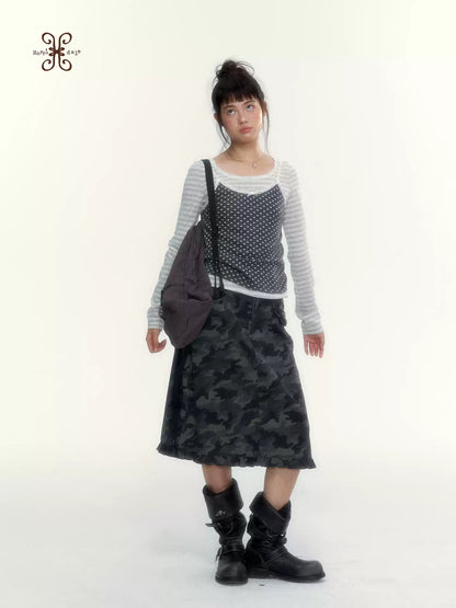 “Heart Dot” Charcoal Polka Dot Lace Trim Fitted Knit Cami