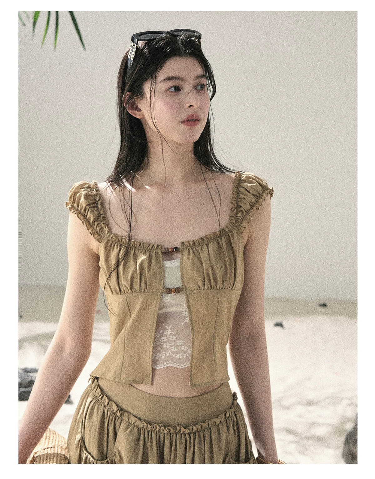 "Wild Meadow Breeze" Roasted Pecan Lace Two-Piece Set