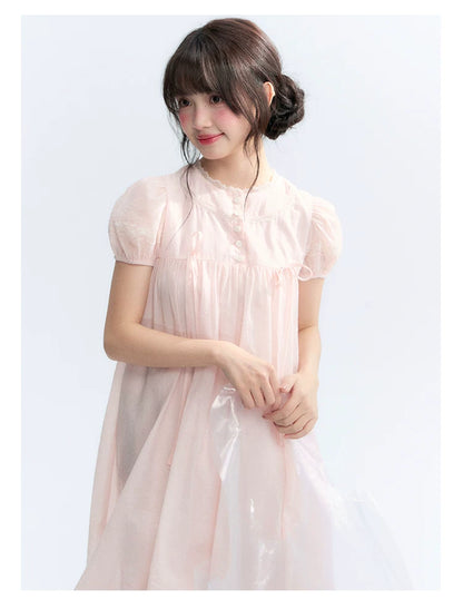 "Little Princess" Strawberry Pink Lace Bow Bubble Hem Midi Dress