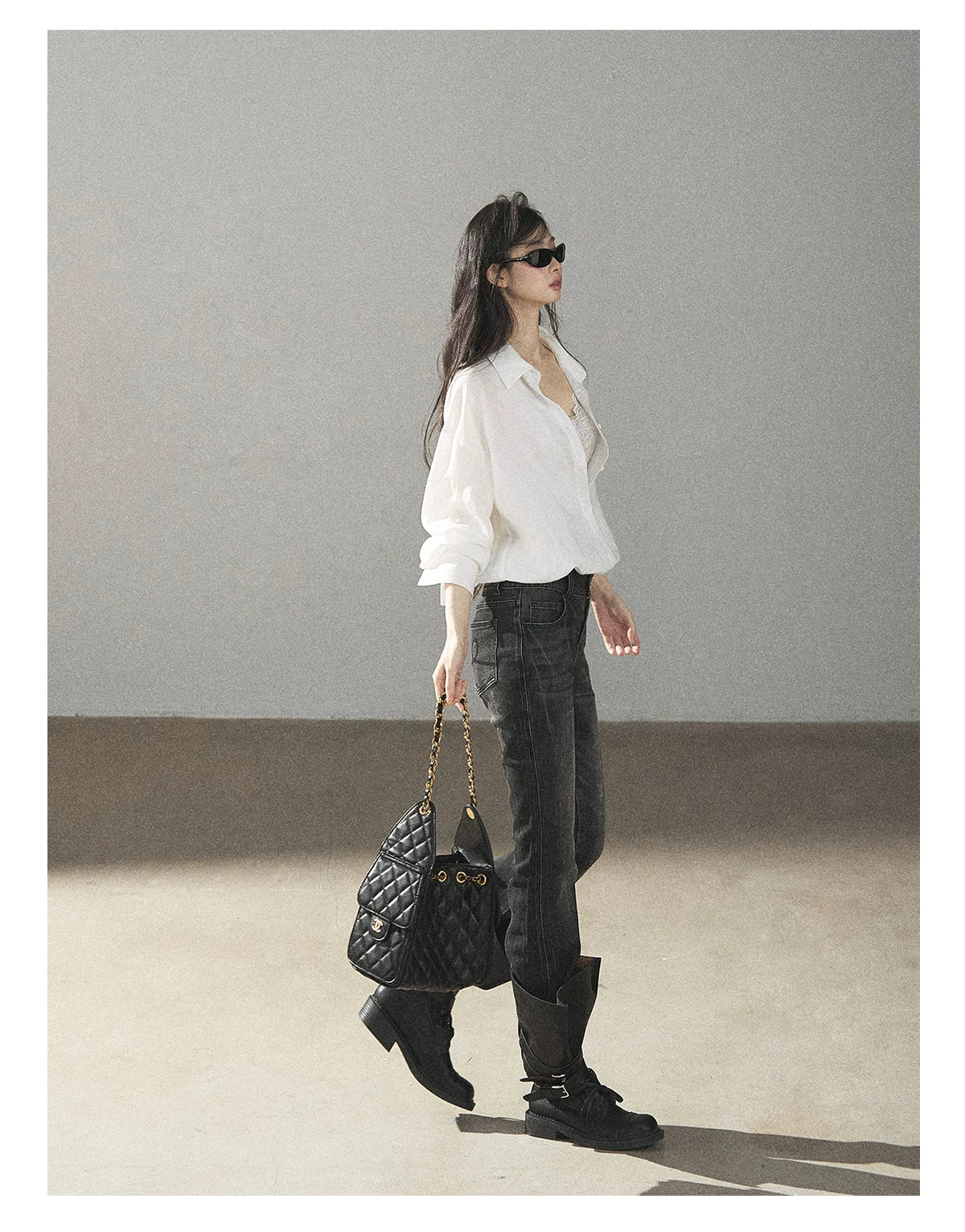 AOMALM - "Wandering Sunlight" Almond Beige Faux Two-Piece Lace Shirt Top