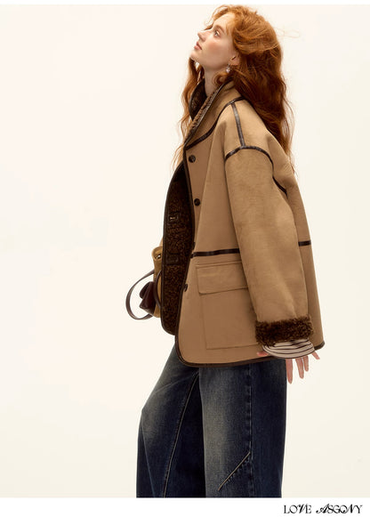 ASGONY - Brown Reversible Suede & Faux Shearling Jacket