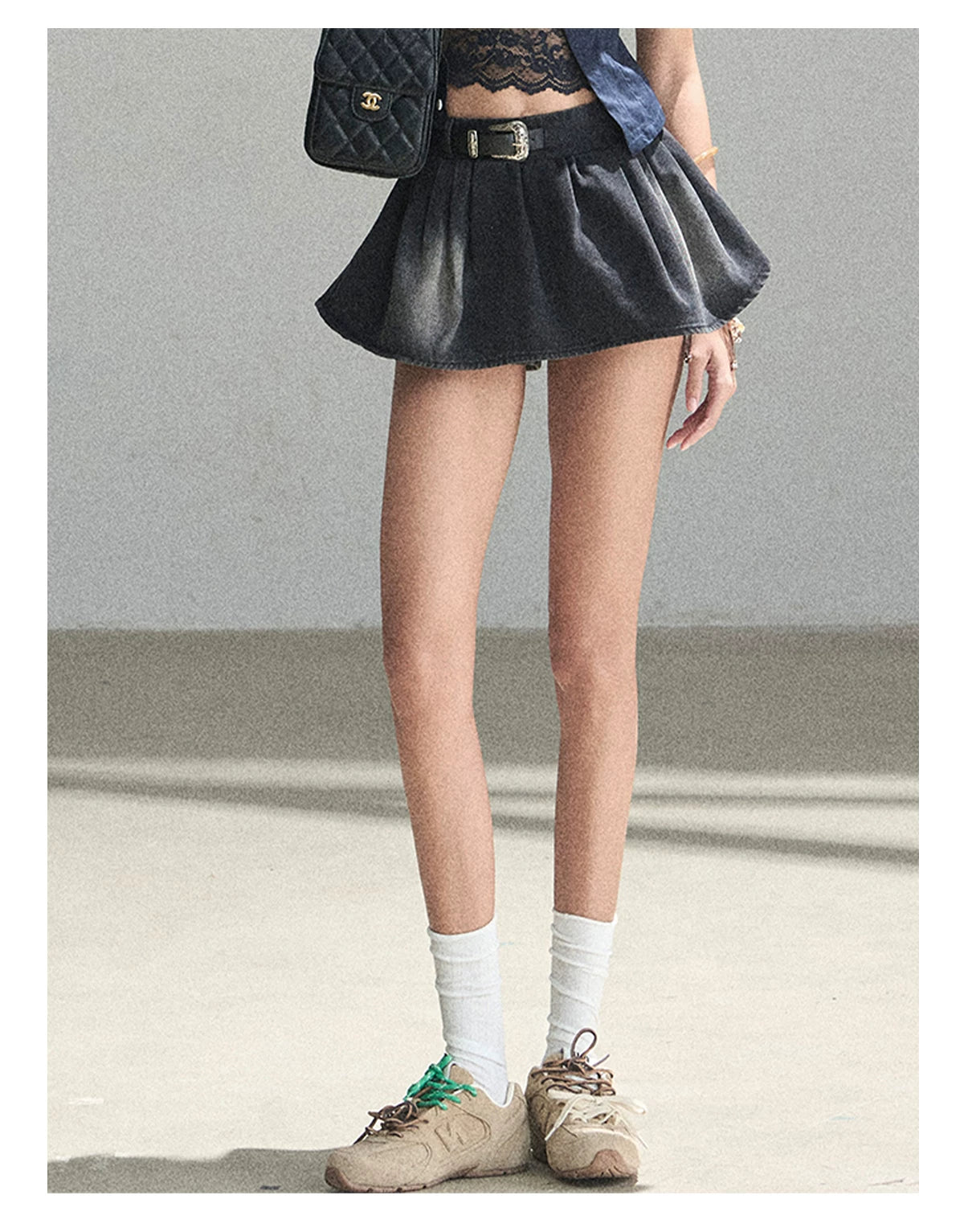 "Shimmer Across the Sea" Denim Bubble Skort (Rock Black/ Vintage Blue)