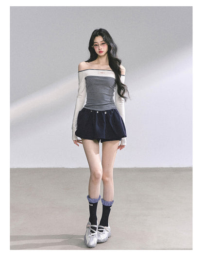 少也眼 "Miu-Style K-Girl" Off-Shoulder Long-Sleeve Tee 4563486