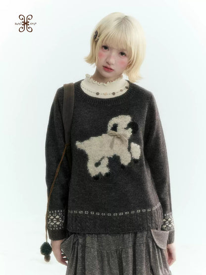 Horridale - Vintage Ruffle-Trim Wool-Blend Mock Neck Top (White Almond / Dark Gray)