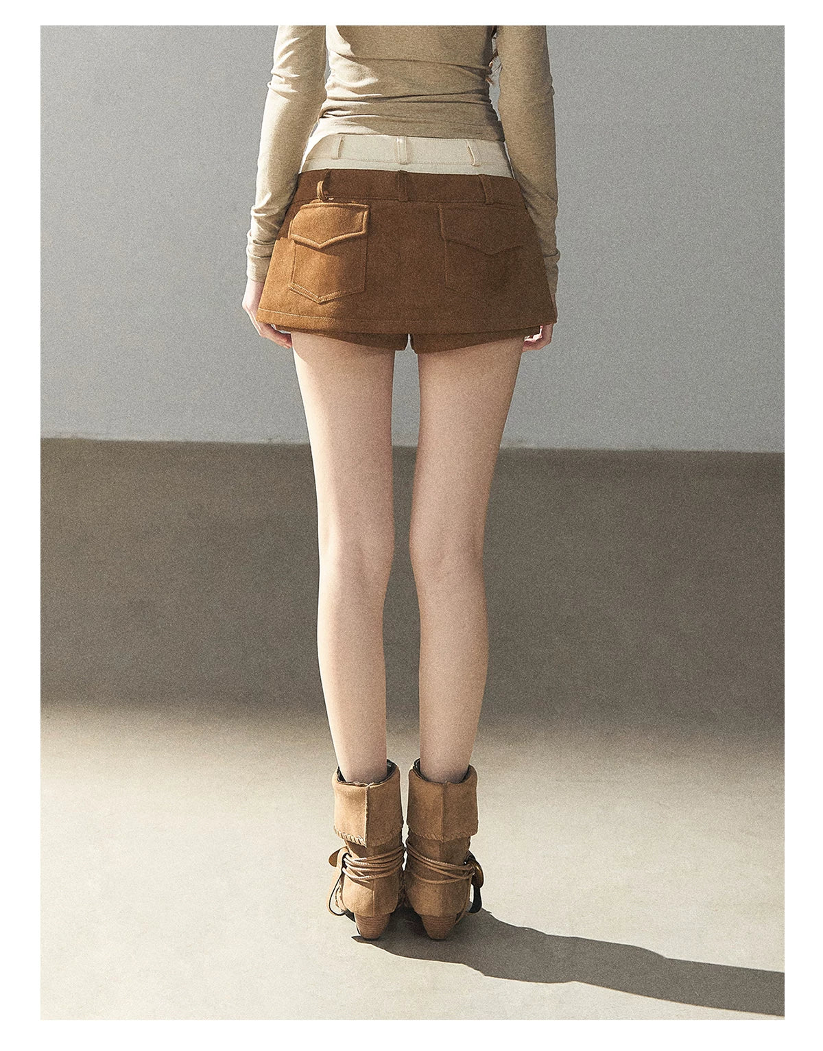 AOMALM - "Among the Oak Trees" Toasted Pecan Faux Suede Skort