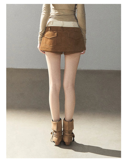 AOMALM - "Among the Oak Trees" Toasted Pecan Faux Suede Skort