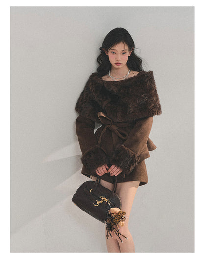 少也眼 “Drifting Through Her Dreams” – Winter Luxe Three-Piece Cape Set - Chestnut Brown 8746513