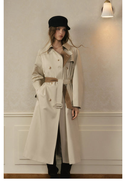oshea - Moonlight Gray Double-Breasted Belted Long Trench Coat