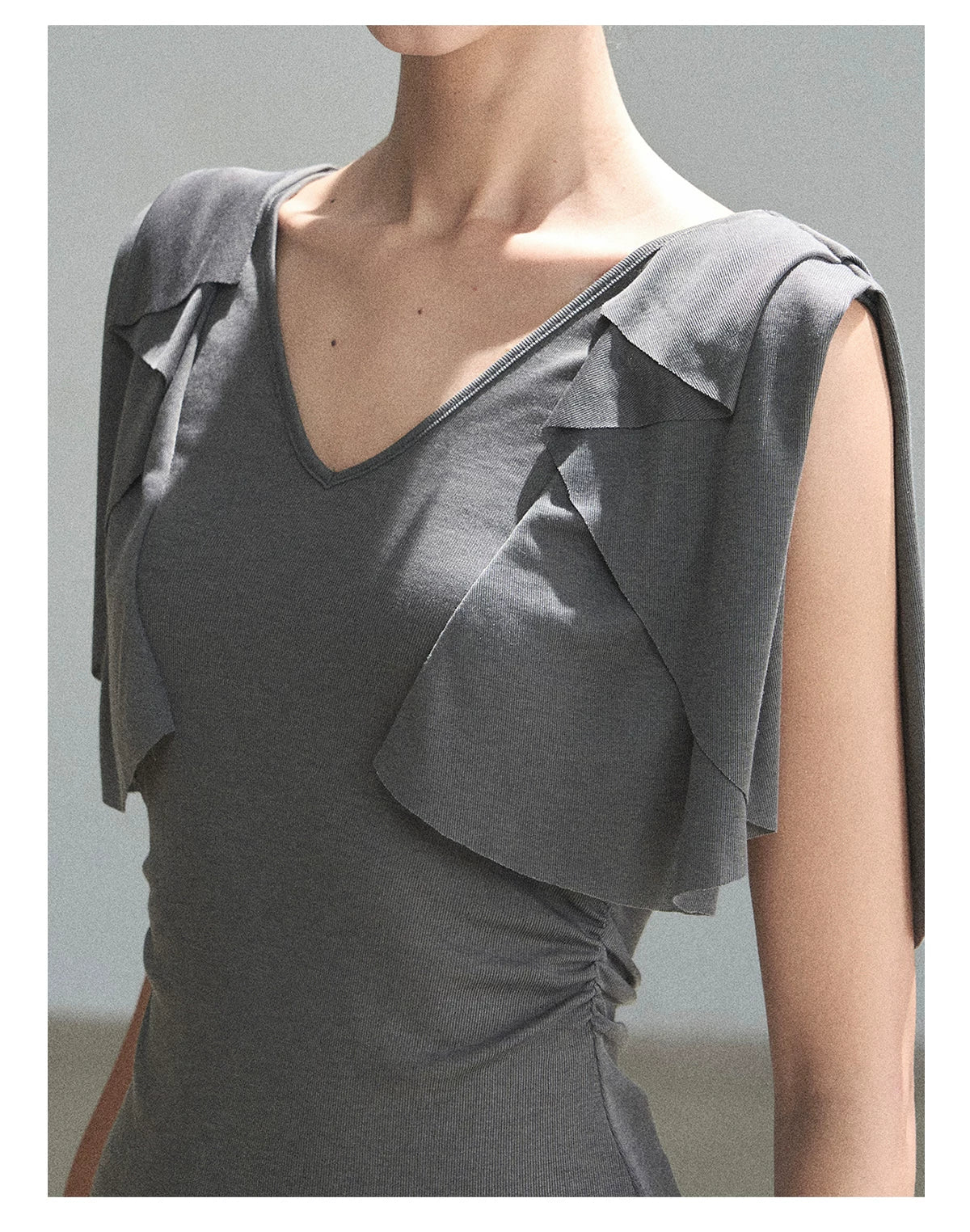 "Where Clouds Fall" Ruffle Sleeve V-Neck Crop Top (Forest Green/ Sage Gray/ Misty Blue/ Cinnamon Pink)