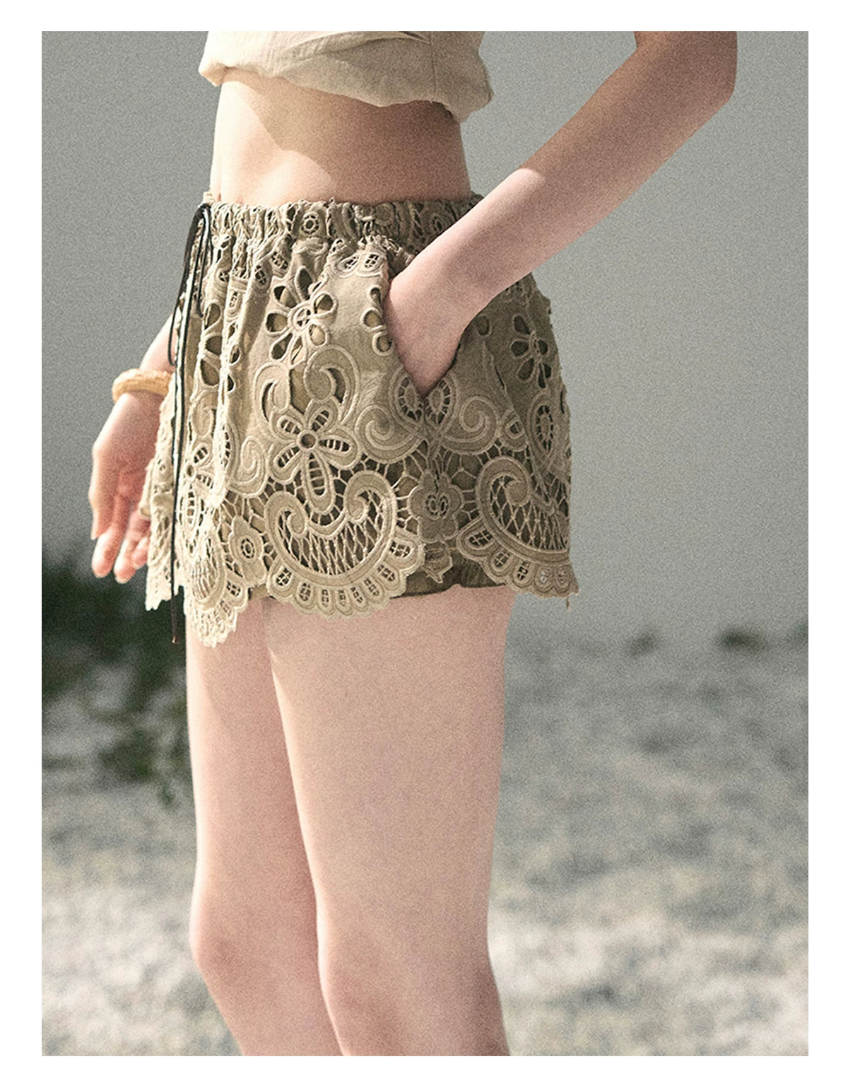 “Lost in Your Embrace” Roasted Pecan Lace Puff Skort