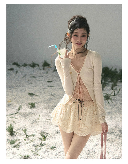 “Dreams Between Seams” Cream Ivory Layered Lace Top