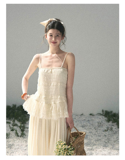 "Fallen Into Your Gaze" Dutch Cheese Lace Top & Jogger Pants Two-Piece Set