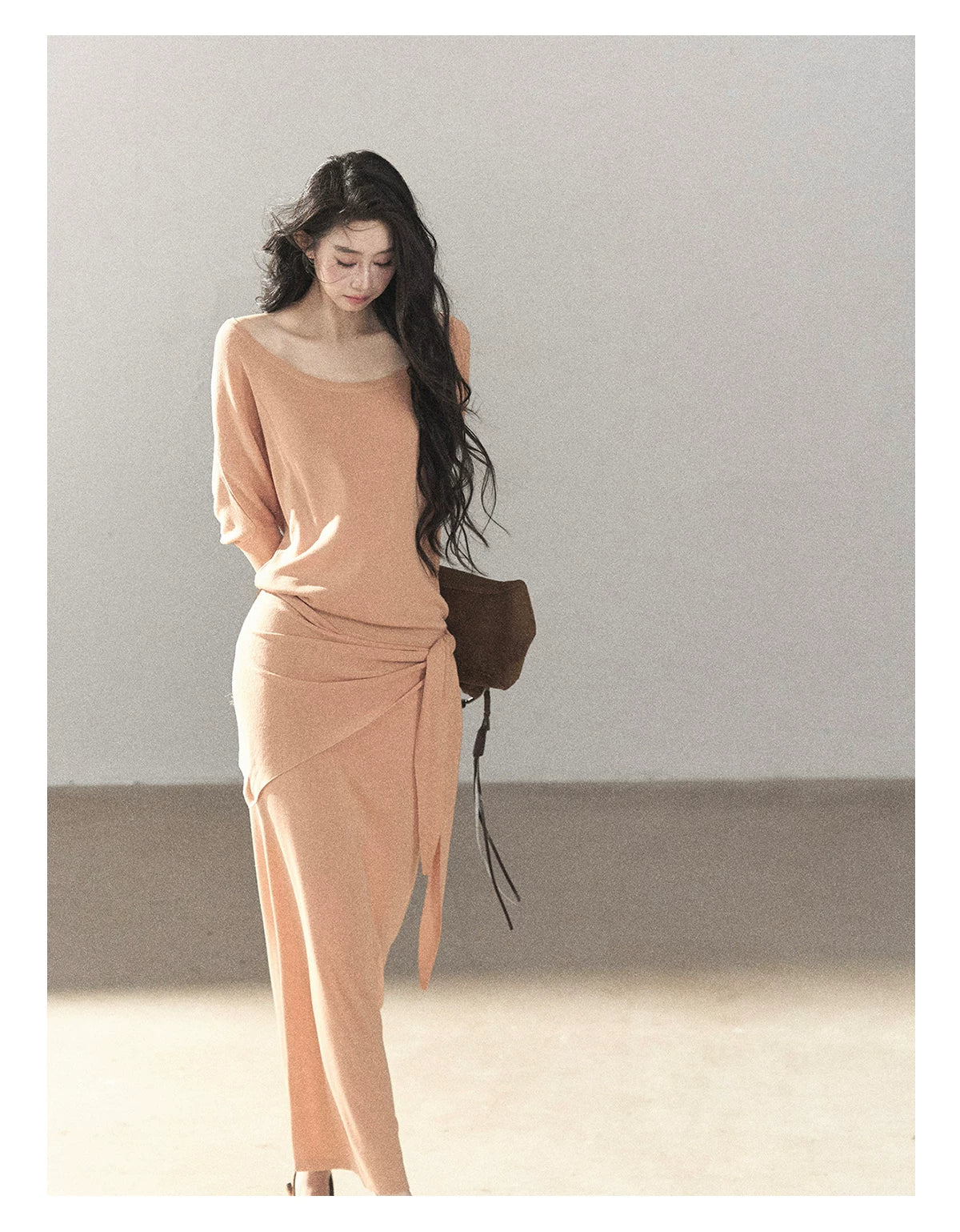 AOMALM - "Under the Sunset" Mauve Linen-Blend Mermaid Dress Set
