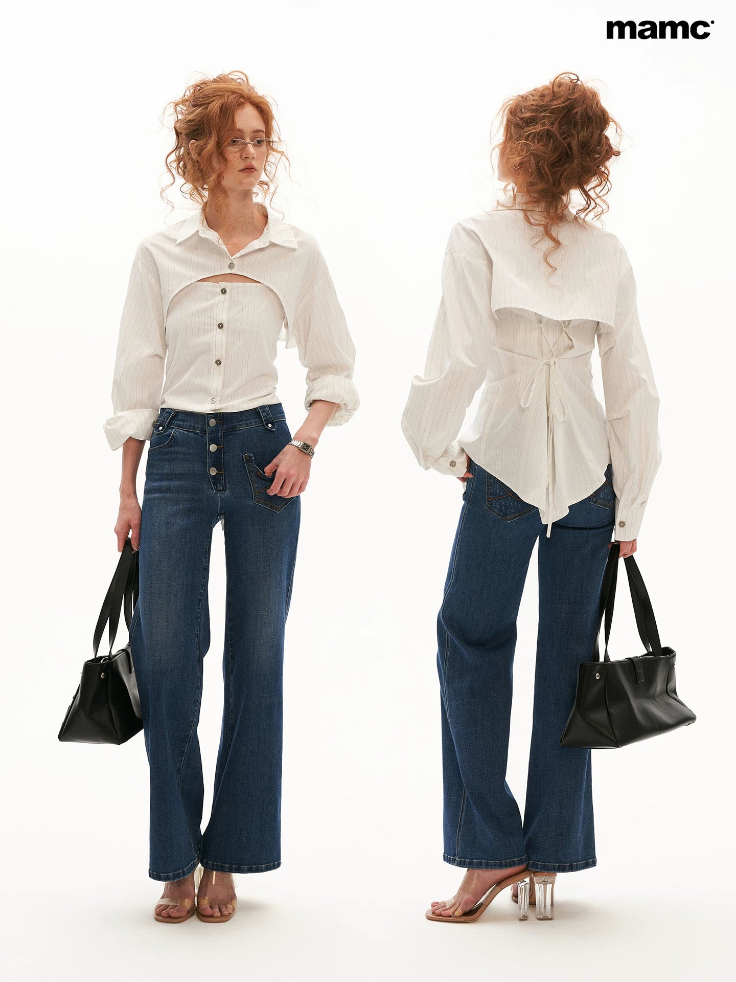 White Stripe Tie-Back Shirt & Cami Set