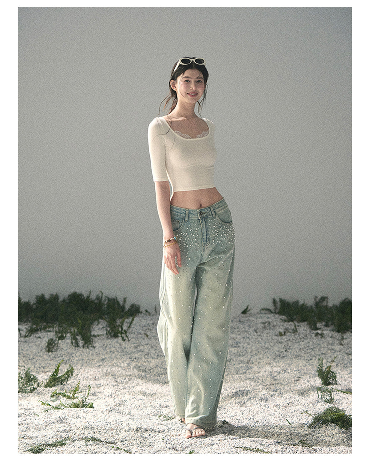 “Soft Winds in Lace” Ivory Lace Trim Fitted Top