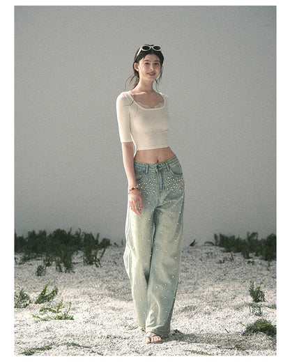 “Soft Winds in Lace” Ivory Lace Trim Fitted Top